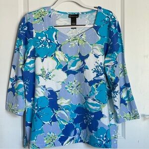 Alfred Dunner Vibrant Blue and Green Floral Blouse